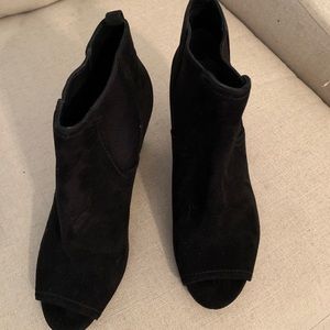 Tory Burch black suede open toe heels